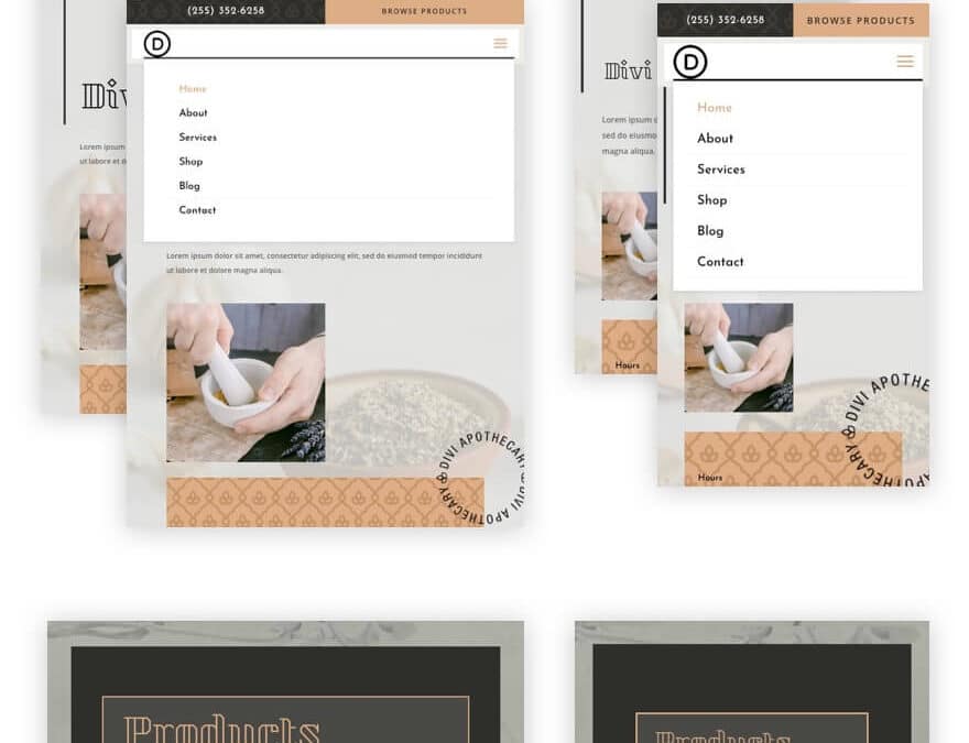 global header and footer for Divi's apothecary layout pack