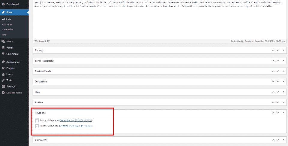 Restore Post Revisions in the Classic Editor