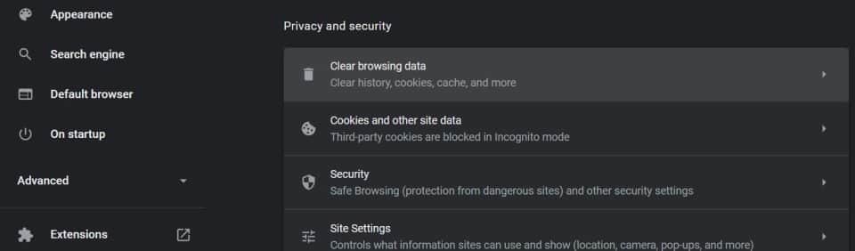 Clear browsing data in Chrome.