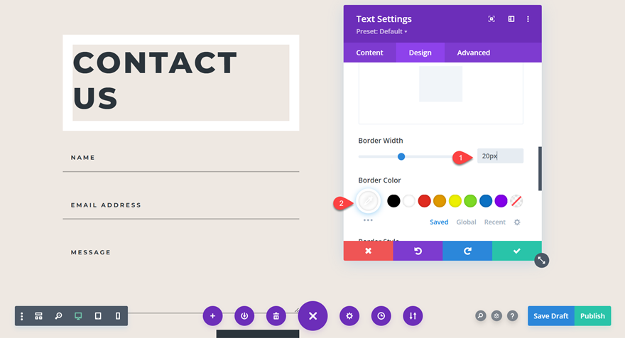 divi sticky contact form add border