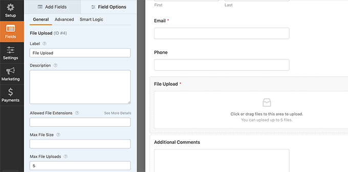 File upload settings