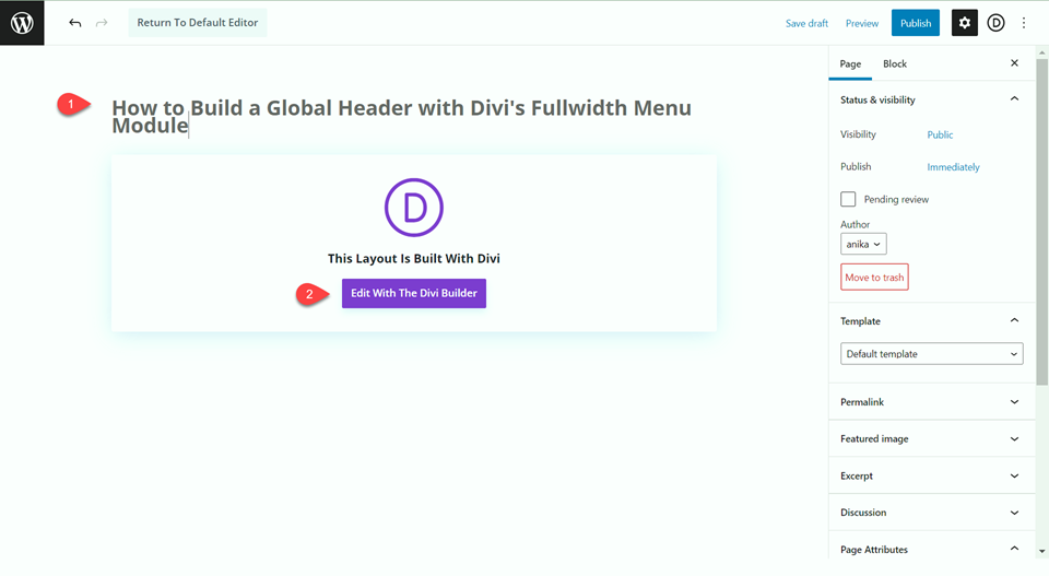 Divi Global Header With Fullwidth Menu New Page