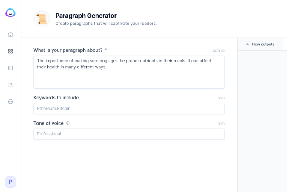 The Paragraph Generator template in Jasper.