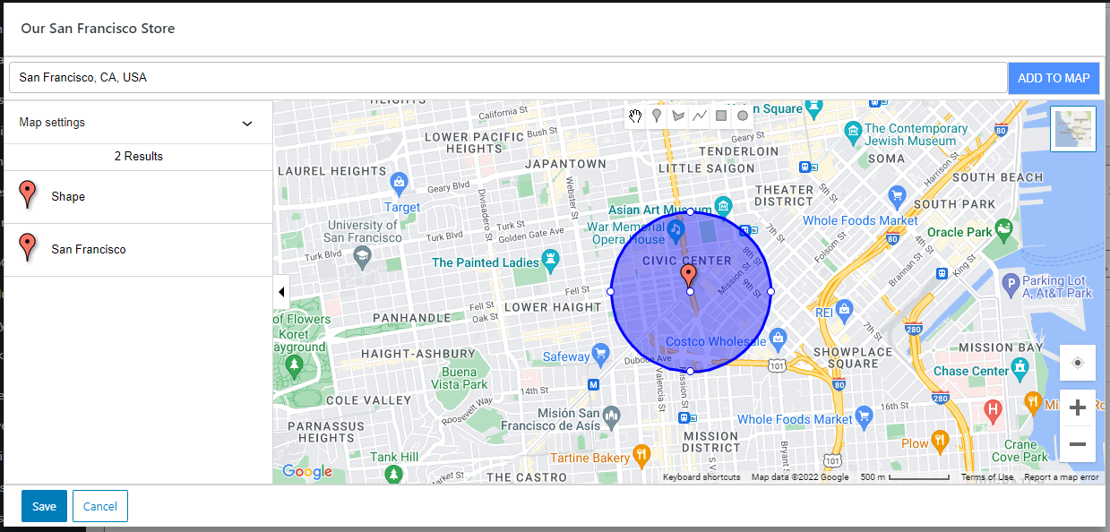 The MapPress Maps popup editor