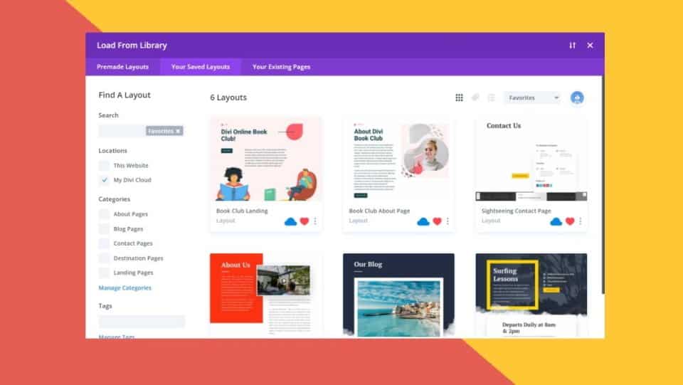 Organize Divi Cloud Items Using the Favorites Option