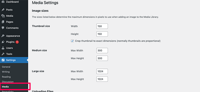 Default image sizes in WordPress