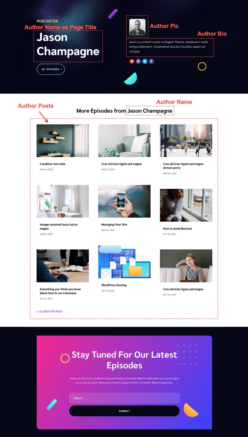 Author Page Template for Divi's Podcaster Layout Pack