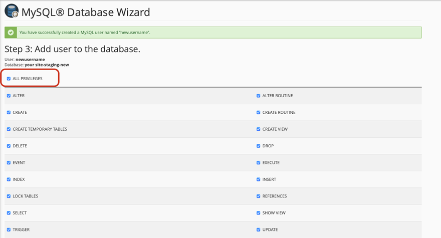 Assigning Database Privileges