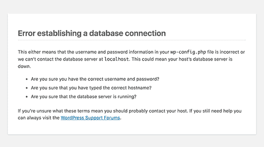 Error establishing database connection 