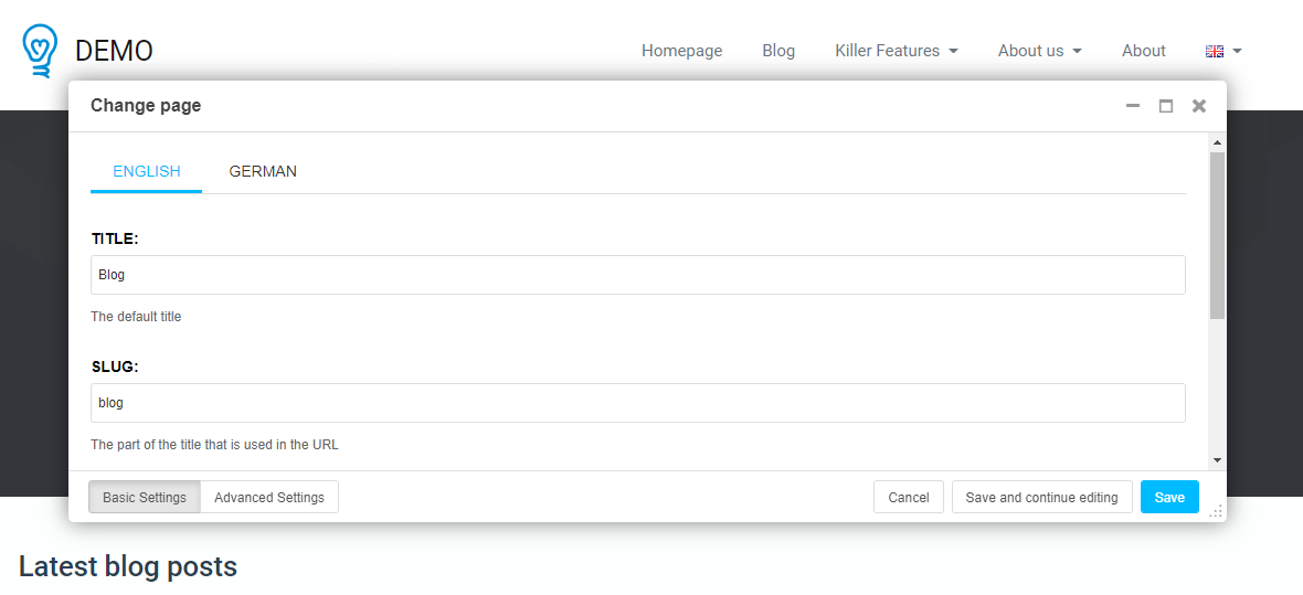 Configuring page settings in Django