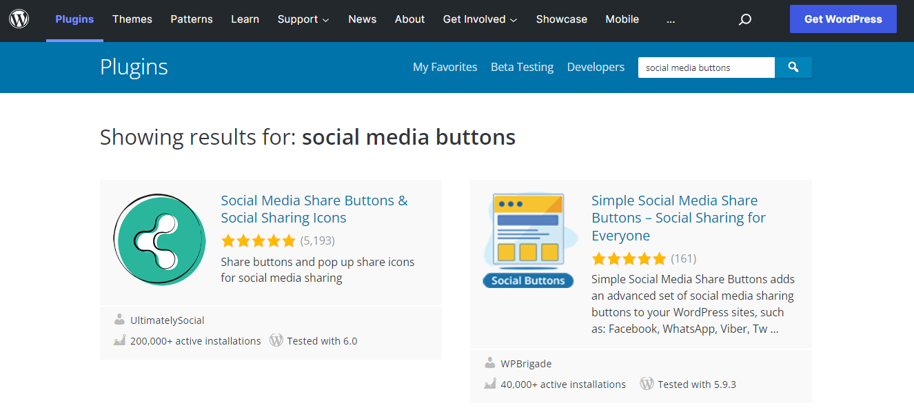 Social media buttons plugins in WordPress