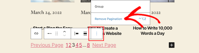 Click on delete pagination