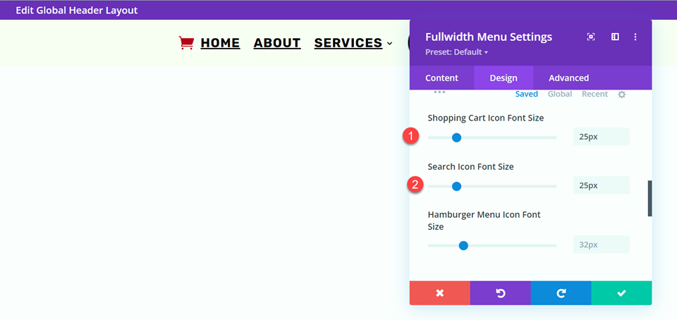 Divi Style Cart Search Icons Fullwidth Menu Layout 1 Cart Size