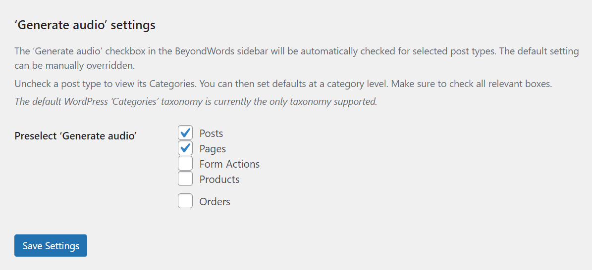 Configuring the BeyondWords plugin