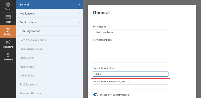 Customizing the WPForms Button Text