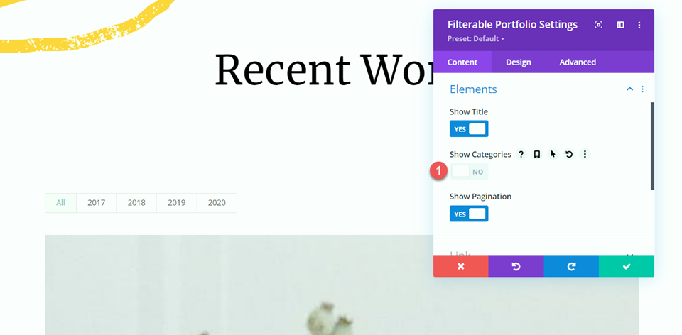 Divi Filterable Portfolio Pagination Show Categories