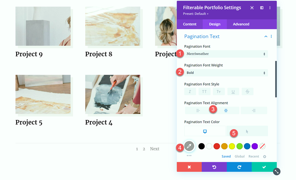 Divi Filterable Portfolio Pagination Style 2 Text