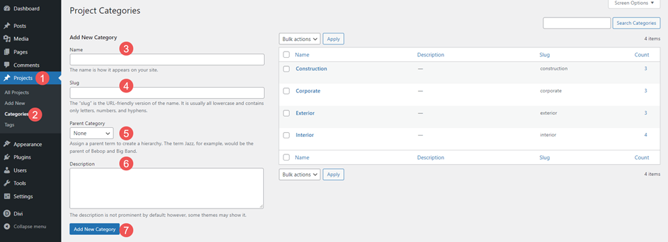 Splitting Projects into Categories