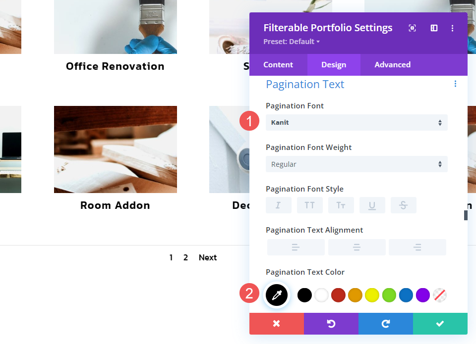 Filterable Portfolio Module Settings