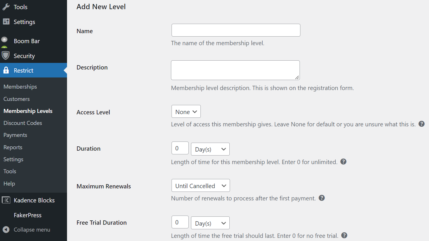 Restrict Content Pro dashboard.