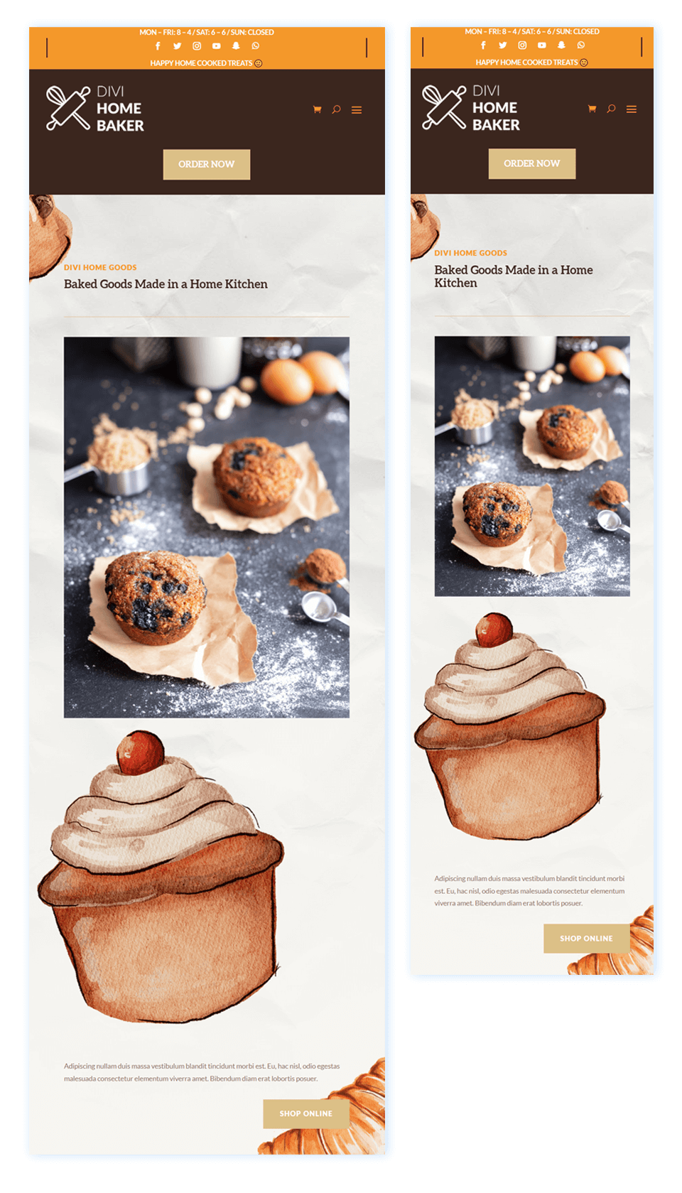 Tablet and mobile header design for the Divi Home Baker Layout Pack