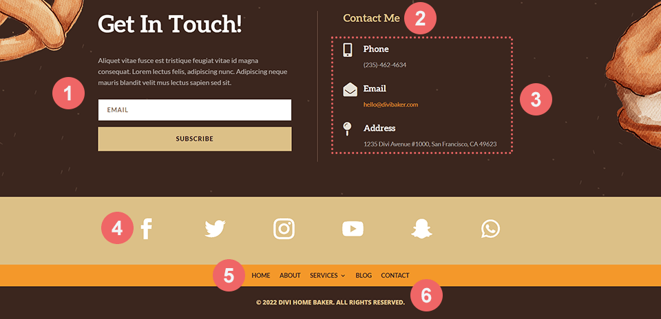 Divi Home Baker Footer Breakdown
