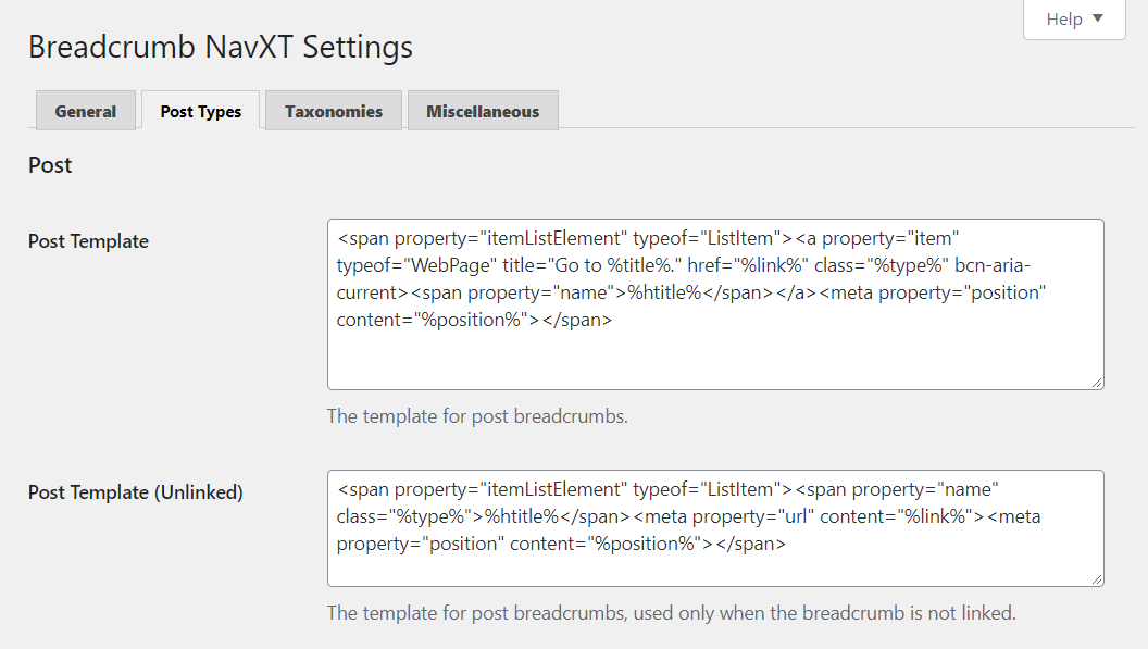 Configuring breadcrumb templates using Breadcrumb NavXT