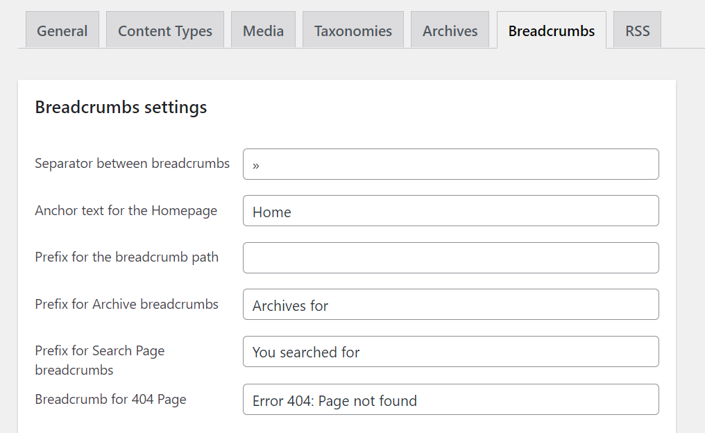 Configuring Yoast SEO's breadcrumb settings