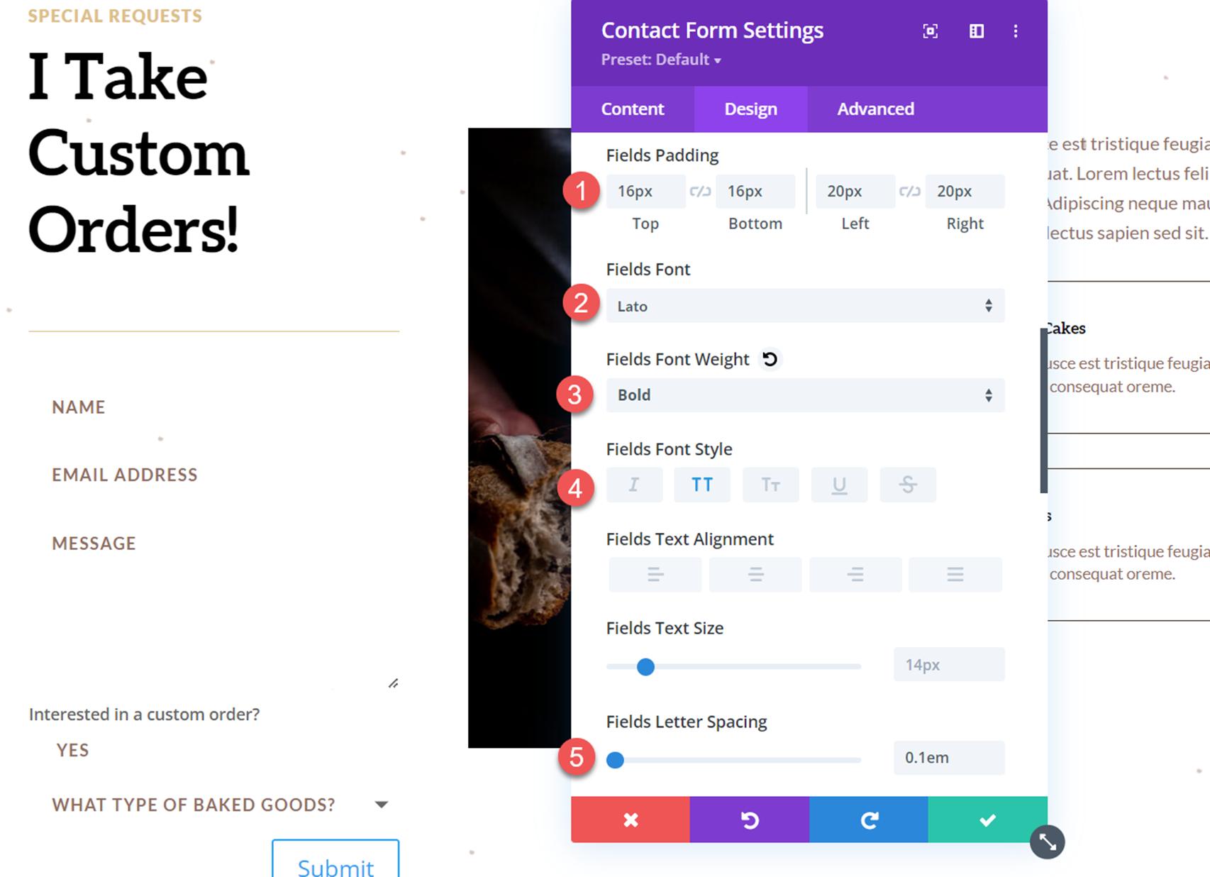 Divi Reveal Options Dropdown Contact Form Fields Padding Font