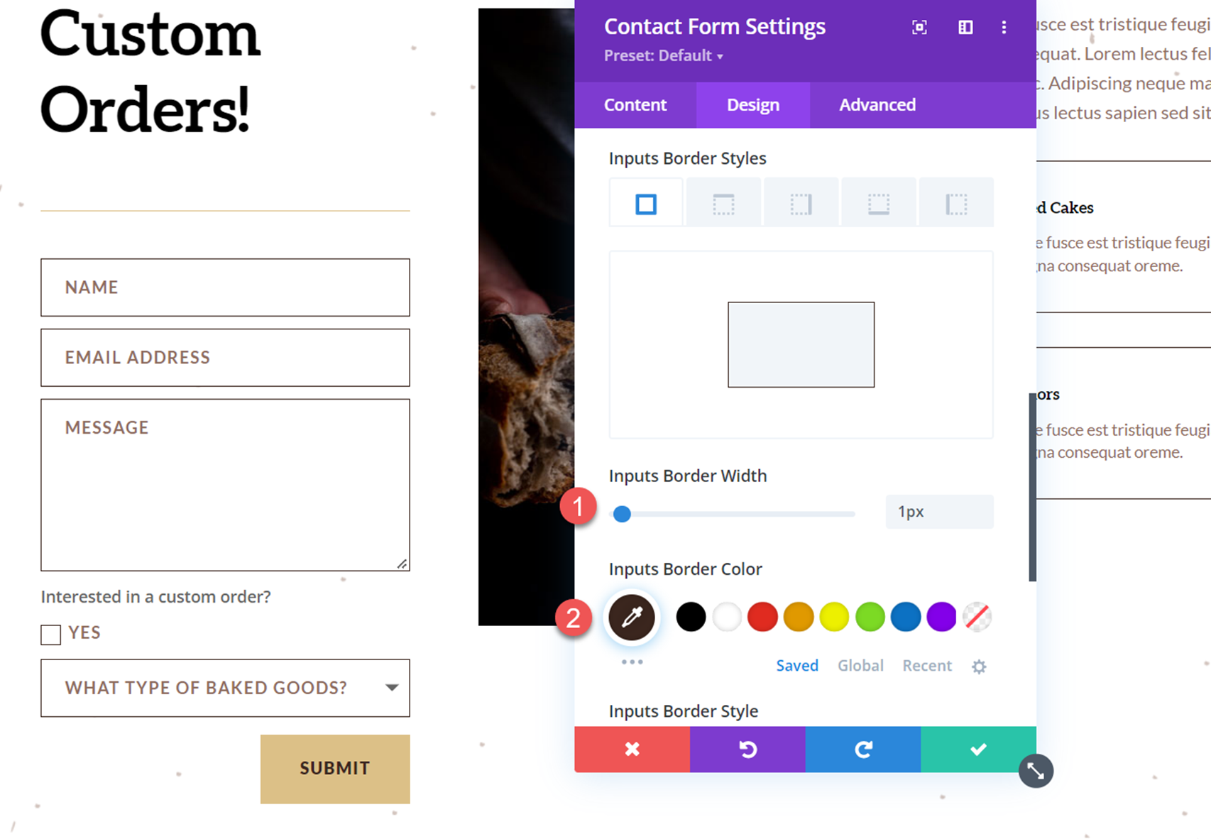 Divi Reveal Options Dropdown Contact Form Inputs Border