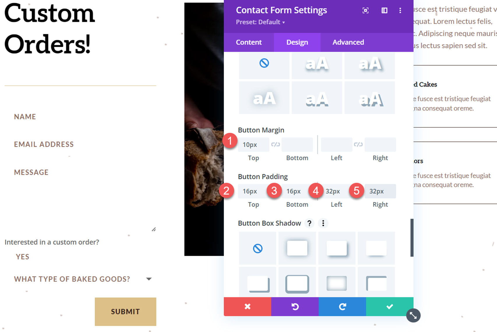 Divi Reveal Options Dropdown Contact Form Padding Margin