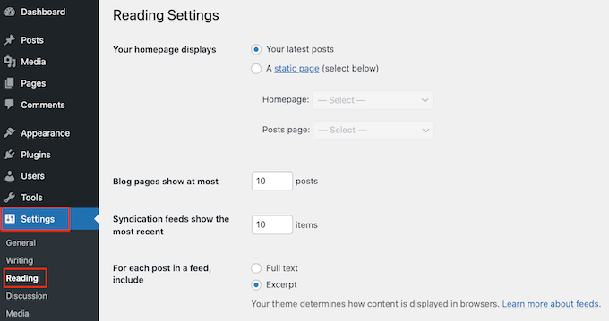 The WordPress Settings page