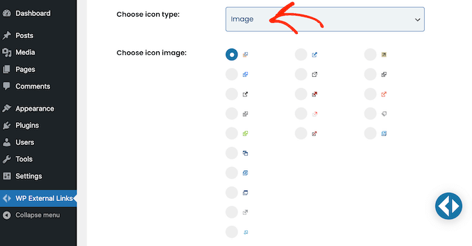 Choosing an arrow icon for your external links