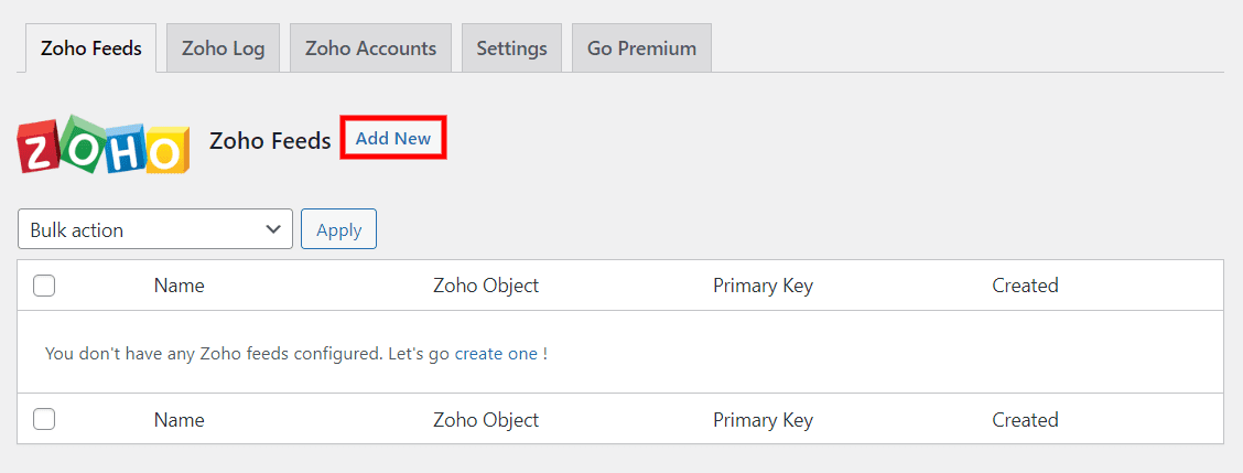 Add new Zoho feed option