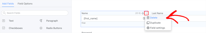 Delete form fields
