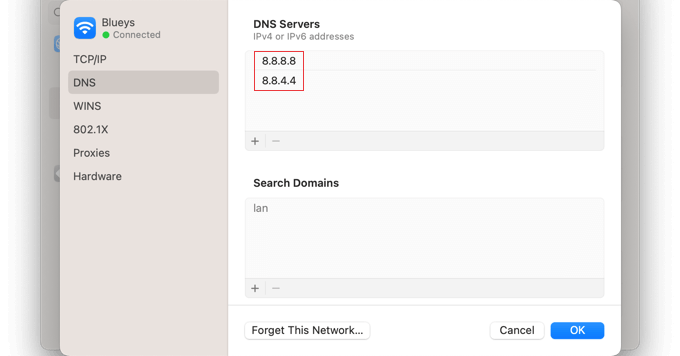 Add the Addresses for Google's DNS Servers