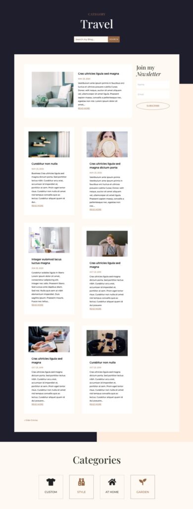 divi fashion designer category page template