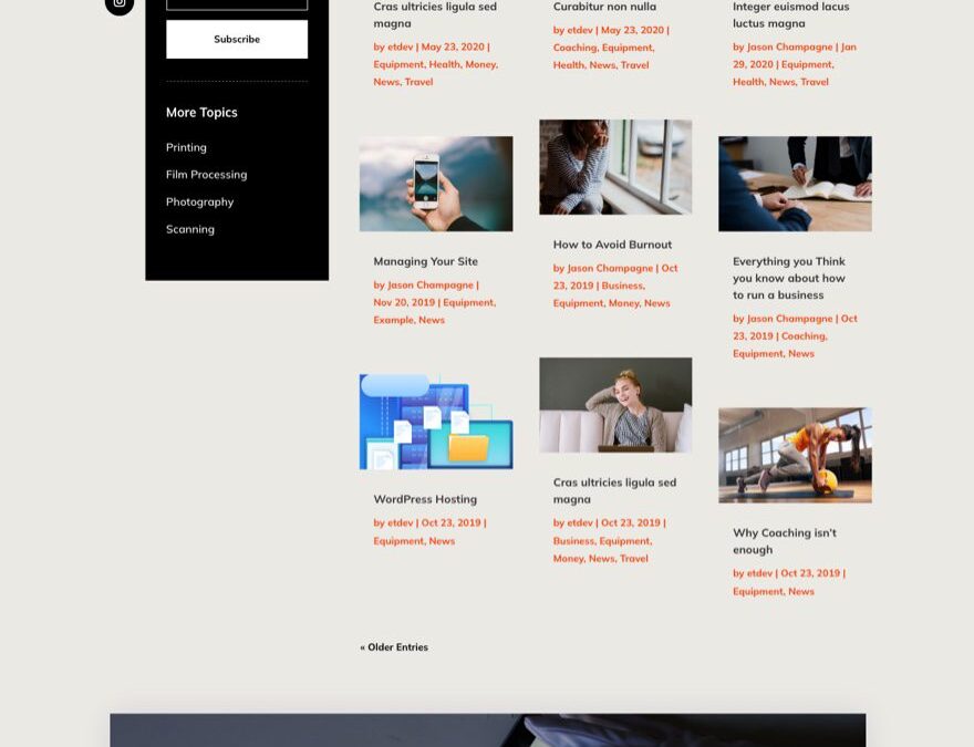divi film lab category page template