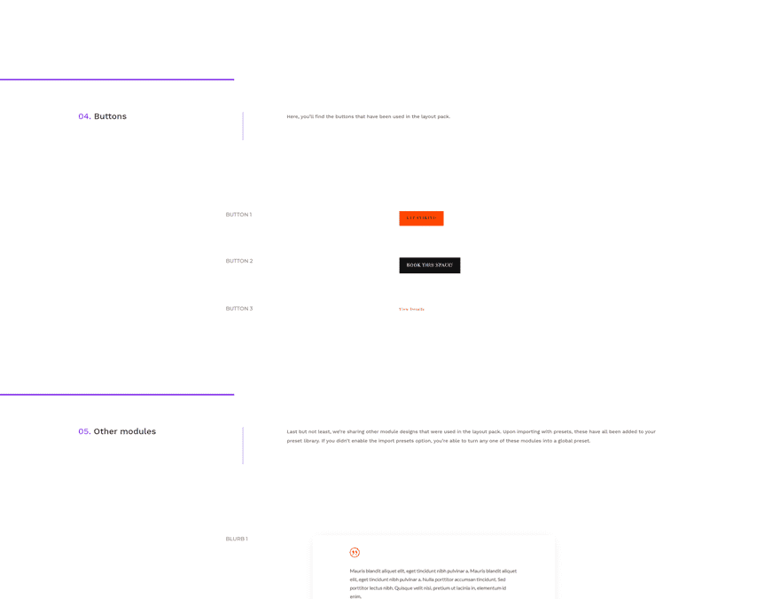 event venue global presets style guide