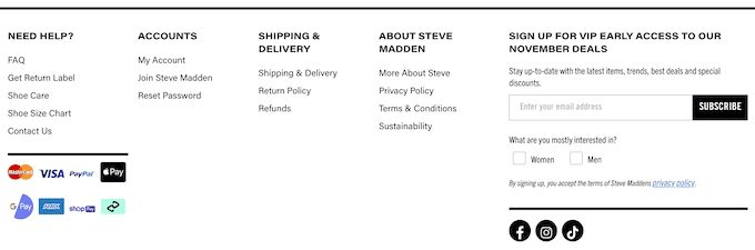 A custom website footer