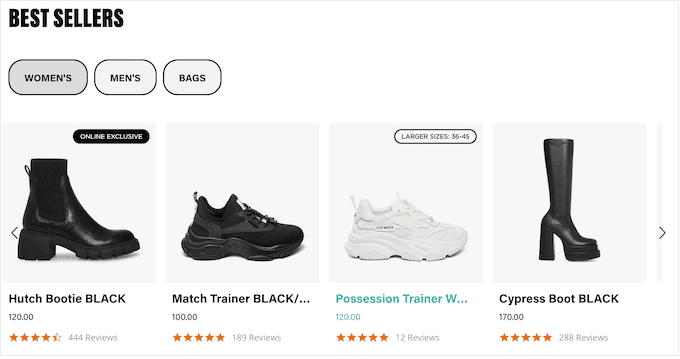 A best selling products section