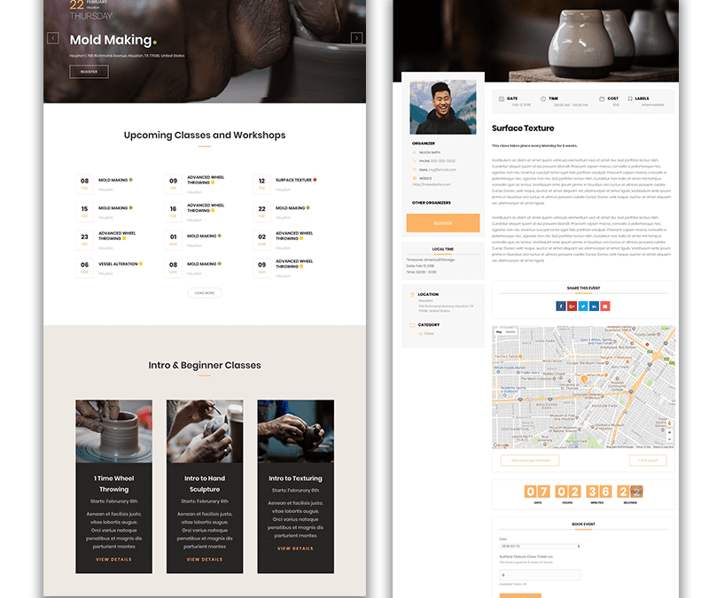 How to Add Event Scheduling and Booking to Your Site Using the Pottery Studio Layout Pack