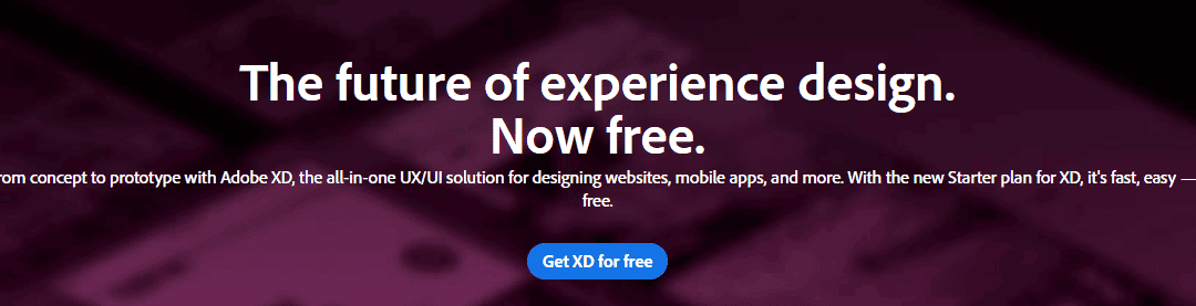 The Adobe XD homepage.