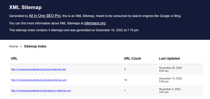 XML sitemap preview