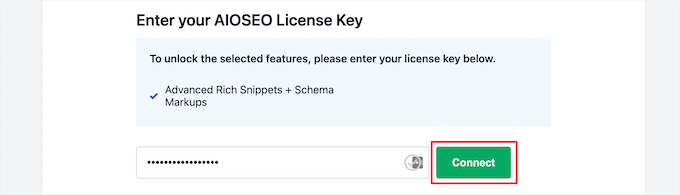 Enter AIOSEO license key