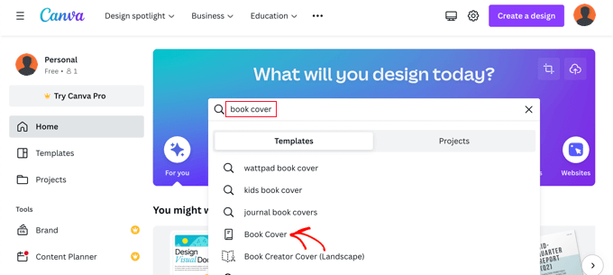 Searching for Book Cover Templates in Canva