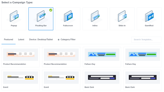 Choose a floating bar template