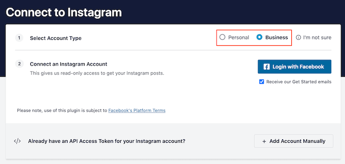 Linking a persona or business Instagram account to WordPress