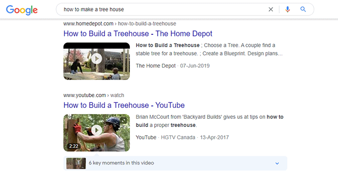 Video search results