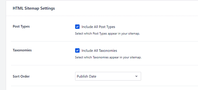 Select post types to include in HTML sitemap